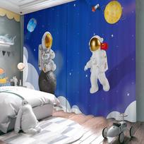 Nauja Blackout užuolaida su animacinio stiliaus Žemės planetos, kosmoso, astronautų, raketų spaudiniu. Aukšto pritemdymo užuolaida. Vaikų kambario, svetainės užuolaidos W70 X H215cm X 2&HOOK