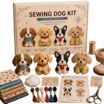 Iš anksto išpjautas audinys „Pasidaryk pats“ siuvimo rinkinys su vadovu Audinio meno ir amatų rinkinys Naujas rankų darbo siuvimo rinkinys Pradedantiesiems Dogs beige