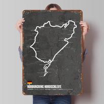 Nrburgring Nordschleife Map Poster Racing Circuits Metal Sign Retro Customizable F Tracks Plaques for Home Room Decoration 20x30cm（7.8x11.8inch） black