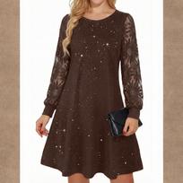 Ladies' Round Neck Lace Patchwork Long Sleeved Slim Fit Dress M kava