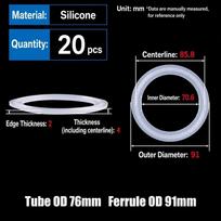 Silicone Tri Clamp Gasket Transparent Sanitary Ferrule Seal Durable Sanitary Gasket 20Pcs K91mm-76mm