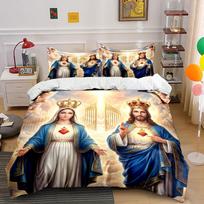 Sacred Heart Religious Art Bedding Duvet Cover Set  (1*Duvet Cover 2*Pillowcases, without duvet insert) 135x200cm white