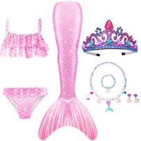 Vaikams Mergaitėms Plaukimo Undinukės Uodega Undinukės Kostiumas Cosplay Vaikų Maudymosi Kostiumas Fantazijos Paplūdimio Bikini Galima Pridėti Perlo Aksesuarus Helovynas 140 pink