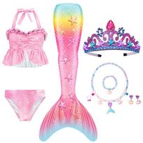 Vaikams Mergaitėms Plaukimo Undinukės Uodega Undinukės Kostiumas Cosplay Vaikų Maudymosi Kostiumas Fantazijos Paplūdimio Bikini Galima Pridėti Perlo Aksesuarus Helovynas 140 pink