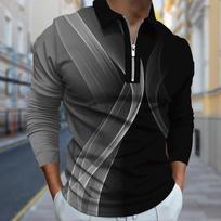 Polo marškinėliai Vyriški ilgomis rankovėmis susuktomis linijomis Spausdinti Nauji vyriški polo marškinėliai ilgomis rankovėmis užtrauktuku marškinėlių viršus 5XL juoda