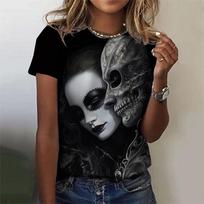 Baisaus Nesąmoningo Kaukolės Rašto T-shirt Moterims Paslaptinga Mergina 3D Spausdinti Marškinėliai Vasaros Laisvi Apvalios Kaklo Viršutiniai Marškinėliai Trumpomis Rankovėmis XXL black
