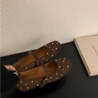 Madingi zomšiniai plokščiapadžiai mokasinai moterims Marie Janes Pavasariniai batai 2025 Kvadratiniu pirštu Baleto šokio batai Madingi prabangūs suknelės Zapatillas De Mujer 38 ruda
