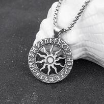 Titano plieno retro saulėgrąžos karoliai, personalizuotas hip hop vėjo ir ugnies rato pakabukas 50CM(Necklace Size) sidabras