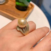 Jewelry Inlaid With Gold Beads, Light Gold Ring, Women'S Ring Jewelry Beads 14Mm white