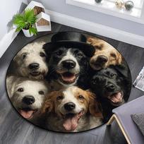 Stylish Dogs Round Area Rug,Carpet Rug for Living Room Bedroom Sofa Playroom Decor,Non-slip Floor Mat 80cmx80cm black