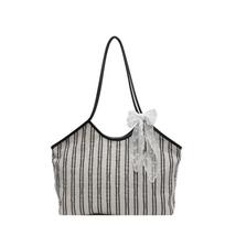 Korean version of fashion striped handbag spring new simple shoulder bag versatile popular women's tote bag single package smėlis