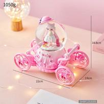 Little Girl Music Carriage Crystal Ball Pumpkin Box Floating Snow Music Box Crafts Cute Children'S Birthday Gift Dream High Quality Princess pink