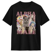 Harajuku marškinėliai Alpha Male Juokinga katė Kačiukas Vaivorykštė Gėlėtas Grynos medvilnės marškinėliai Laisvalaikio marškinėliai Vasariniai kasdieniai trumparankoviai 4XL gray