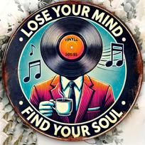 Lose Your Mind Find Your Soul Vinyl Record Music Coffee Retro Rusty Round Metal Tin Sign Wall Art Plaque For Home Cafe Music Roo 20x20cm(8x8inch) blue