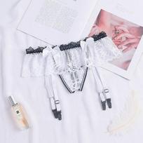 Sheer Lace Ligas Sexy Thigh Highs Garter Belt Stockings Lingerie Garter Belt Suspender Open Crotch Mesh Yarn Perspective Thong One Size white