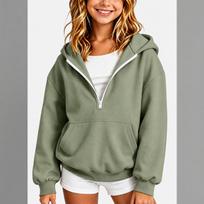 Girls' Half Zip Hoodie Pullover Sweatshirt with Pockets Loose Fit Casual Top 150 gray
