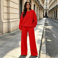Women's 2-Piece Sweatsuit Set with Wide Leg Pants for Casual Everyday Wear XXL raudona