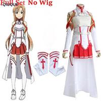 Anime Asuna Cosplay Kostiumas Pilnas Rinkinys, Moteriškas Baltas Raudonas Riterio Suknelės Apranga su Ilgu Šviesiu Peruku, Ilgaauliais Kojinėmis ir Karoliais Helovynui, Komiksų Konvencijai M gray