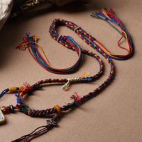 Tibetan Handmade Medicine Buddha Thangka Cotton Thread Pendant Necklace brown