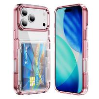 Jun Fan Card Holder Transparent Phone Case with Flip Stand for iPhone 17 Pro Max iPhone 18 Pro blue