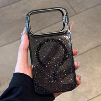 Parduodama želė su blizgučiais, objektyvo laikiklis, magnetinis telefono dėklas 18 Pro Max 17 Air 16 15 14 Plus 13 17 18 Pro, smūgiams atsparus dangtelis iPhone 16 Plus juoda