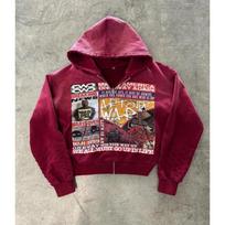 2026 Oversized Zip-Up Hoodie With 3D Print Streetwear Unisex Casual Sweatshirt Loose Fit Long Sleeve M pink