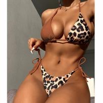Micro Bikini Sexy Brazilian Biquini Bikini Set Leopard Moteriškas maudymosi kostiumėlis Moteriškas maudymosi kostiumėlis Maudymosi kostiumėlis Paplūdimio apranga Maudymosi kostiumėlis L ruda