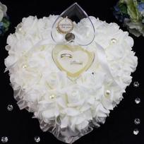 Romantic Rose Wedding Favors Heart Shaped Jewelry Gift Ring Box Pillow Cushion AVE white