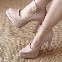 Fashion New Patent Leather One-Line Platform Mary Jane Shoes New Super High Heel Non-Tired Feet Block Heel High Heels 39 brown