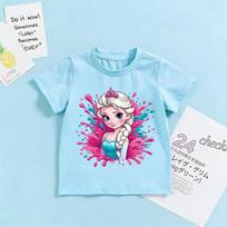 Frozen Elsa T-Shirt Cartoon Anime Figure Print little Girls Children aged 3-8 Fashion Sweet Tops Summer Clothes Kids Gift 140 white