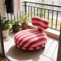 Rotating Lamb Fleece Round Stool, Tatami Lazy Sofa Chair for Living Room,Pier Back Chair with Thick Cushion, Modern Home Seating rožinė