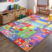 Vaikų abėcėlės ir skaičių mokymosi kilimas Gyvūnų formos edukacinis kilimėlis Neslystantis minkštas žaidimų kilimėlis vaikų kambariui, klasės dekoravimui 40X60CM blue