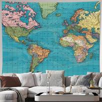 Vintage World Map Tapestry Wall Hanging - Antique Celestial Art Travel Theme Home Decor Aesthetic Bedroom Living Room 150X180CM gray