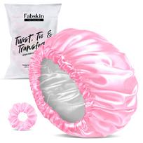 FABSKIN Luxury Satin Silk Hair Bonnet Cap for Sleeping with Satin Scrunchie | For Women & Girls | For Curly & All Hair Types (PINK) pink