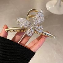 High-end zircon butterfly grab clip light luxury flash diamond temperament hair grab fashion shark clip headgear hair accessories gray