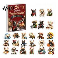 Creative Countdown Ritual Sets 2D Acrylic French Bulldog Christmas Advent Calendar, Surprising Box Ornament Colorful Printed Charms Set, Cute Sets brown
