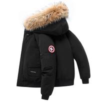 Unisex žieminis pūkinis parkas su kailine apykakle ir gobtuvu S juoda