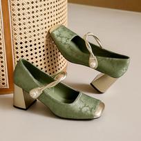 Fashion Women High Heels Shoes Mary Jane Elegant Sandals Fashion Shallow Summer Woman Pumps 2025 New Designer Luxury Zapatillas De Mujer 38 žalia