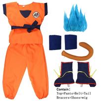 Vaikiški anime Son Goku Cosplay kostiumai Krillin treniruočių drabužiai Superherojų apranga su Super Saiyan peruku Comic Con vakarėlio kostiumas 110cm mėlyna