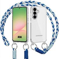 Coque pour Samsung Galaxy A56 5G, Rigide Antichoc Transparent Slim avec Cordon Blanc Bleu balta