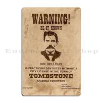 Doc Holliday Warning Poster Metal Sign Bar Cave Wall Decor Wall Mural Cinema Create Tin Sign Poster 20x30cm（7.8x11.8inch） beige