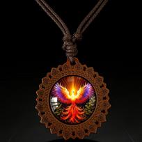Brilliant Phoenix Reborn from the Fire Wooden Necklace, 50cm (Necklace Size） brown