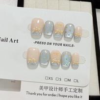10Pcs Cute Cat Eye Short Press On Nails Christmas Snowman Bow Snowflake Cherry Apple Full Cover Fake Nails Gift L-17-13-14-13-11 beige