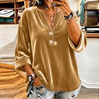 Women's Stylish Lace Trim Neck Pullover Top Casual Blouse XL auksas