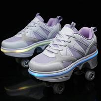 Double-Row Deform Wheel Automatic Walking Shoes Invisible Deformation Roller Skate 2 in 1 Removable Pulley Skate Skating Parkour 39