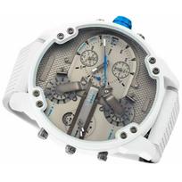 DIESEL Mr. Daddy 2.0 Men's Quartz Chronograph Watch Grey (Four Time Zone) Dial Leather, Silicone Strap 57mm DZ7419 balta