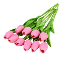 10PCS Tulip Artificial Flower Real Touch Artificial Bouquet PE Fake Flower for Wedding Decoration Flowers Home Garden Decor pink