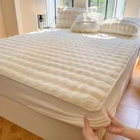 Prabangus storas triušio kailio pliušinis prigludęs paklodė - 350 g didelio svorio aksominis čiužinio užvalkalas Pair of Pillowcases beige