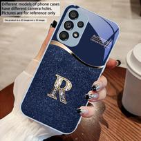R raidė su auksiniu kraštu Skirta Samsung S 25 S25 Edge S25Ultra S8 S9 S10 20 U ltra S21 Pro S22 Plus S23 FE S24 Ultra Stiklinis telefono dėklas Galaxy S23+ gray