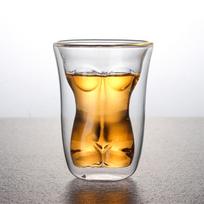 Body Shape Glass Cup Double Layer Beer Whisky Drinking Shot Glass for Party Gathering Bar Woman Body Shaped gray